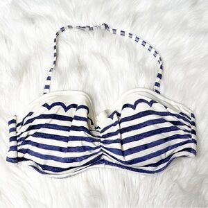 Profile Blush Striped White Blue Bikini Swim Top Small